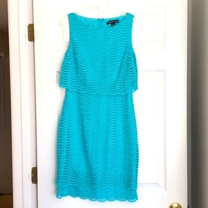 Beautiful layered light teal dress. Flattering!